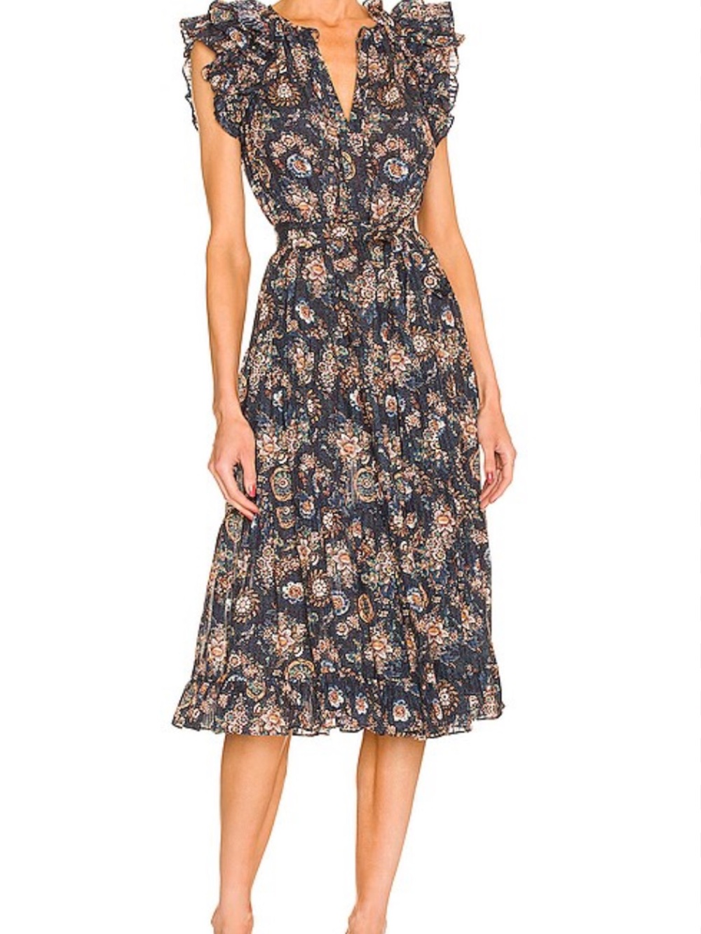 Ulla Johnson Virginia Navy Floral Ruffle Midi Dress